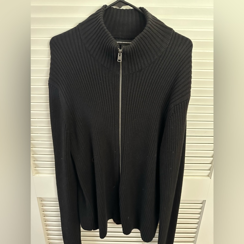 Express Design Studio large black full zip sweater mock neck